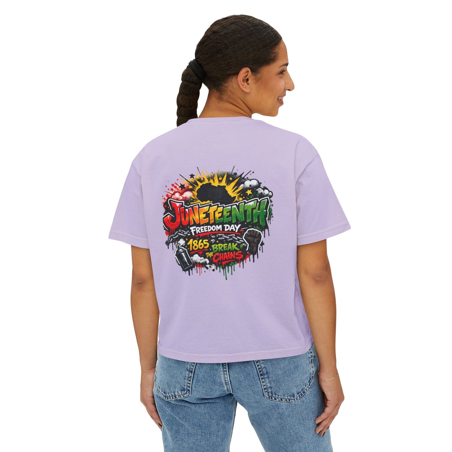 Juneteenth "1865 Breaks the Chains" Women's Boxy Tee — Freedom Day Graphic Shirt