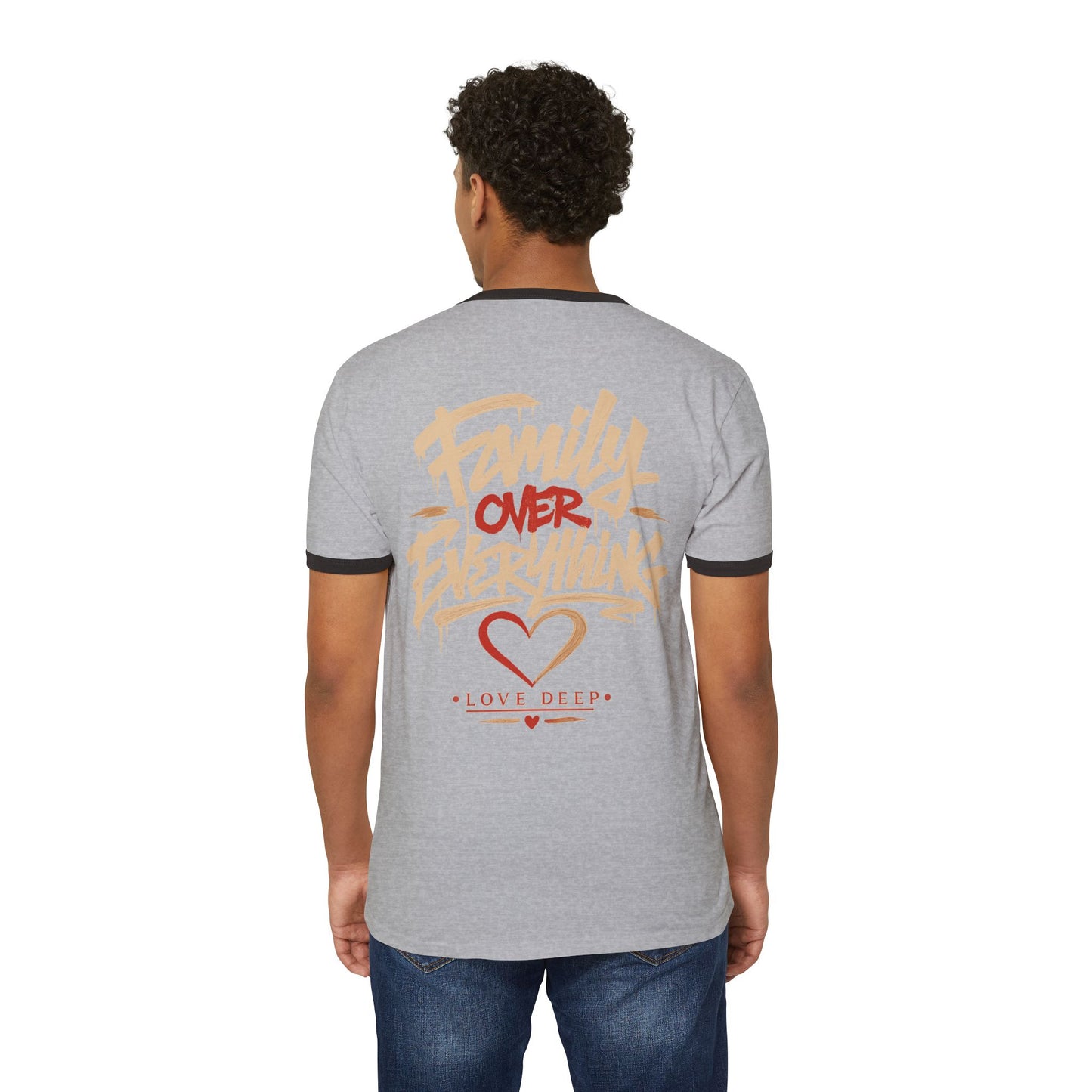 Family Over Everything Ringer T-Shirt — "LD" Logo Tee