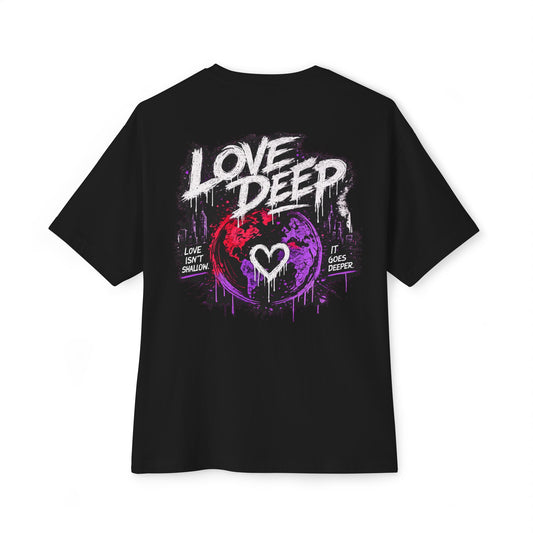 Love Deep Heartbeat Grunge T‑Shirt — Oversized Boxy Tee