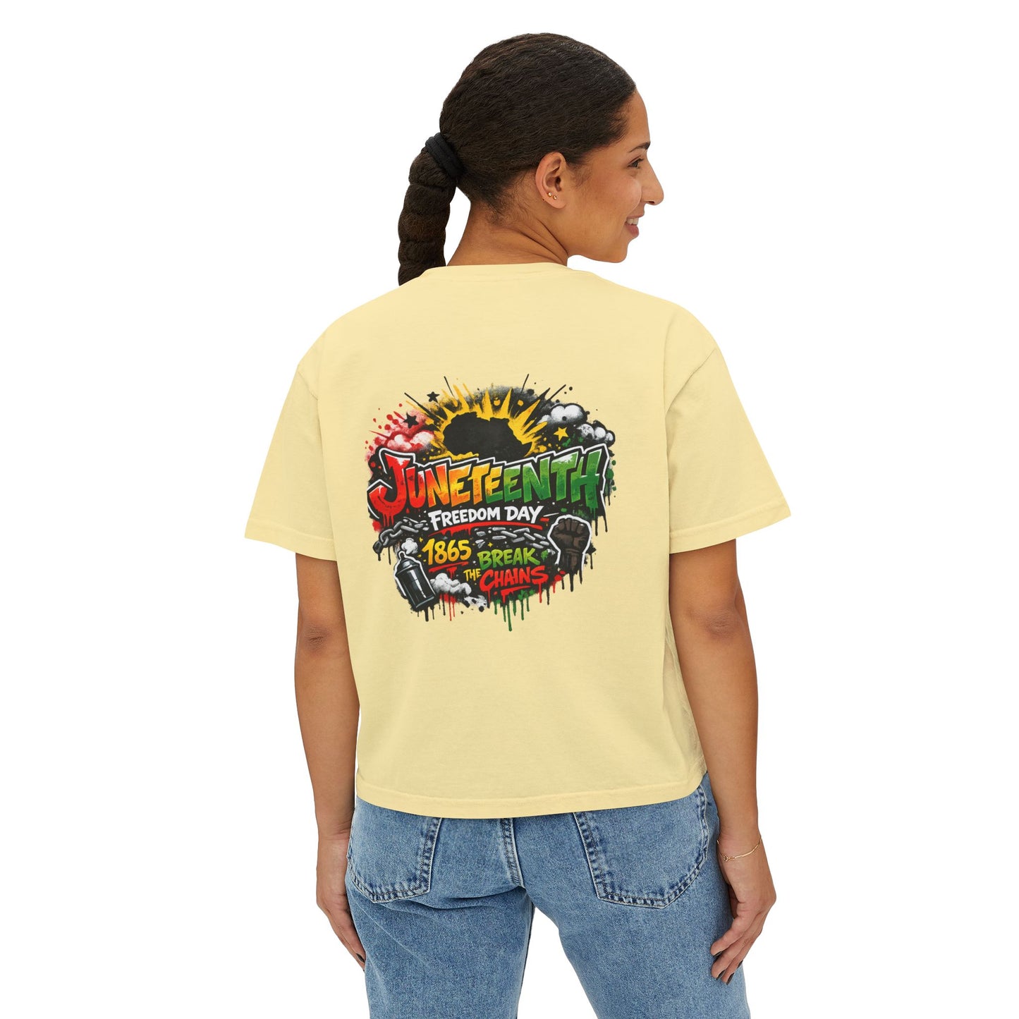 Juneteenth "1865 Breaks the Chains" Women's Boxy Tee — Freedom Day Graphic Shirt