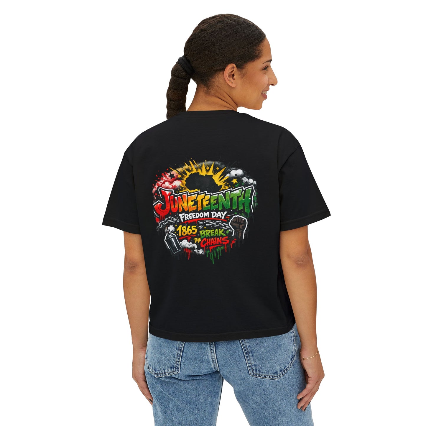 Juneteenth "1865 Breaks the Chains" Women's Boxy Tee — Freedom Day Graphic Shirt