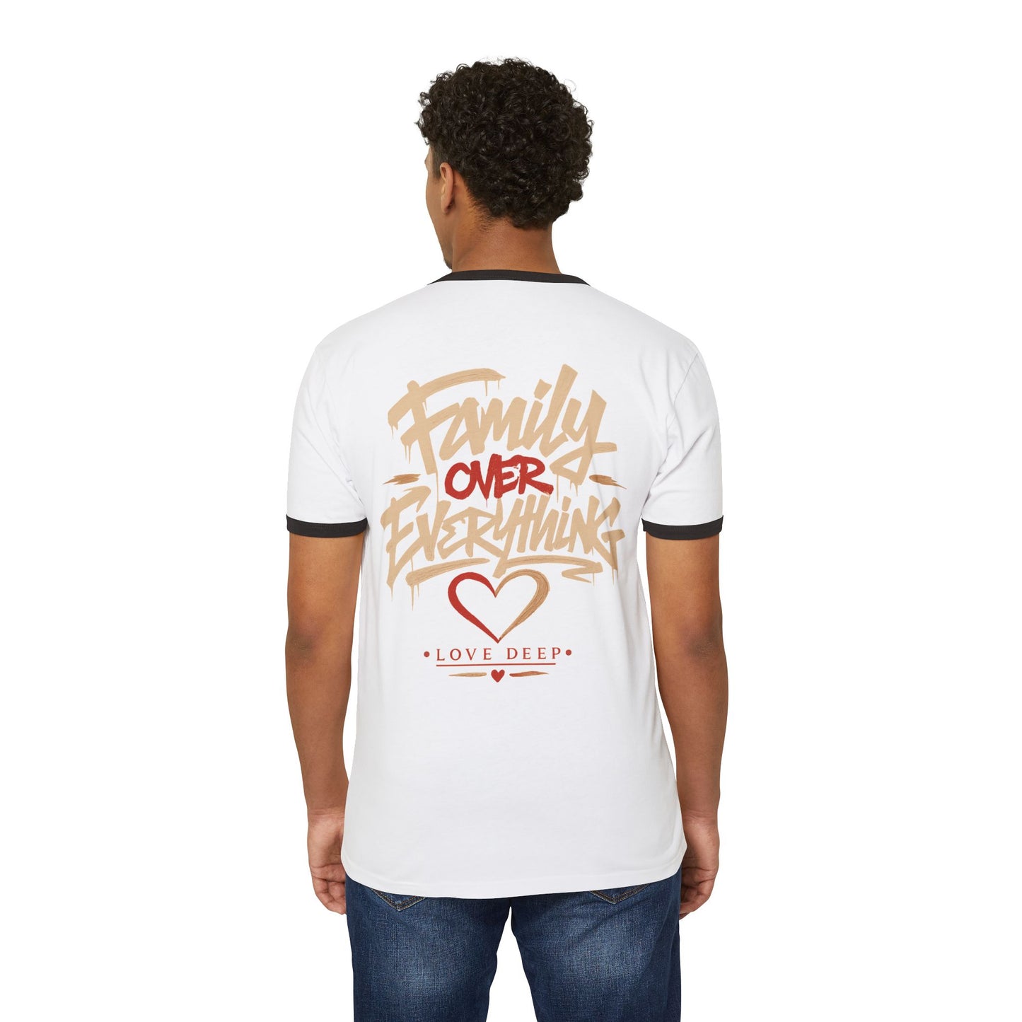 Family Over Everything Ringer T-Shirt — "LD" Logo Tee