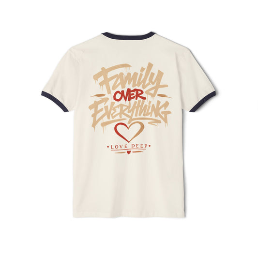 Family Over Everything Ringer T-Shirt — "LD" Logo Tee
