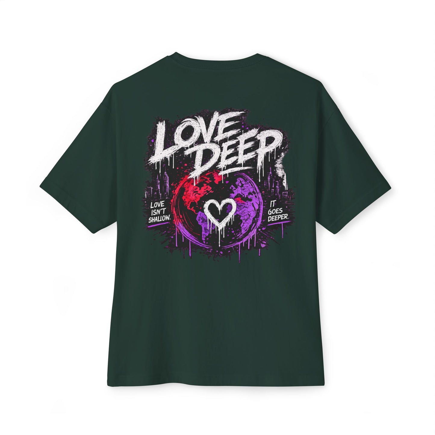 Love Deep Heartbeat Grunge T‑Shirt — Oversized Boxy Tee