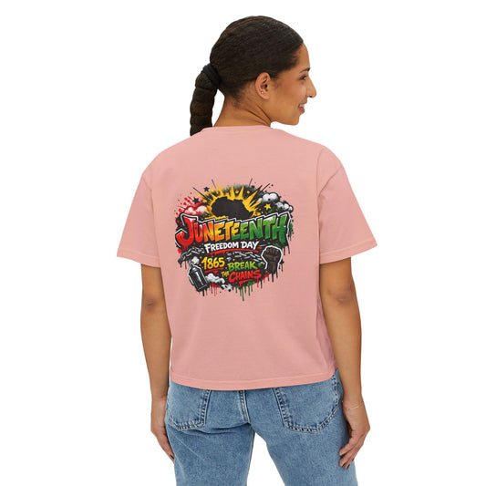 Juneteenth "1865 Breaks the Chains" Women's Boxy Tee — Freedom Day Graphic Shirt