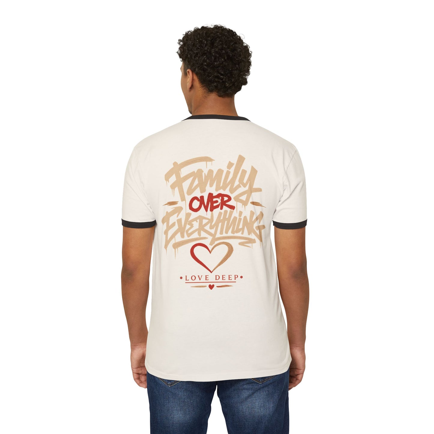 Family Over Everything Ringer T-Shirt — "LD" Logo Tee
