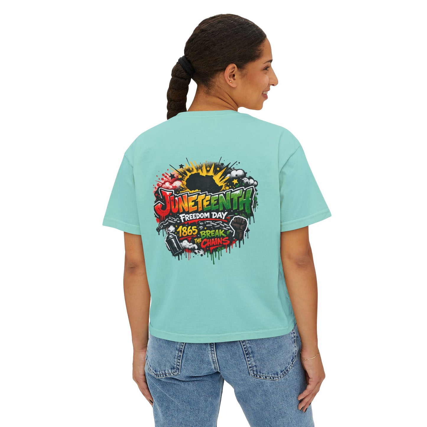 Juneteenth "1865 Breaks the Chains" Women's Boxy Tee — Freedom Day Graphic Shirt