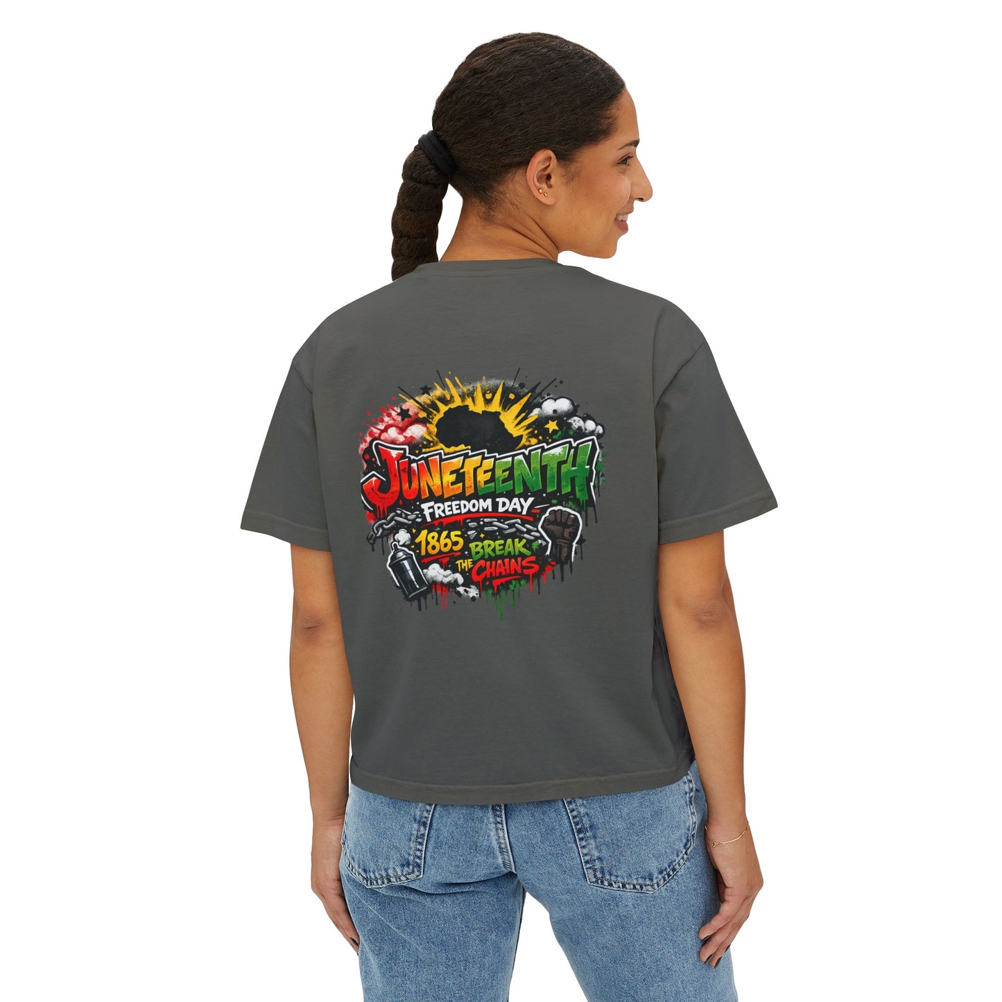 Juneteenth "1865 Breaks the Chains" Women's Boxy Tee — Freedom Day Graphic Shirt